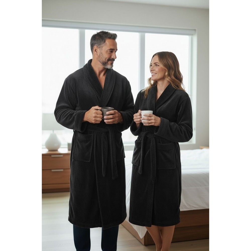 Nordstrom Plush Fleece Robe Black Shawl Collar Large Unisex Soft Loungewear